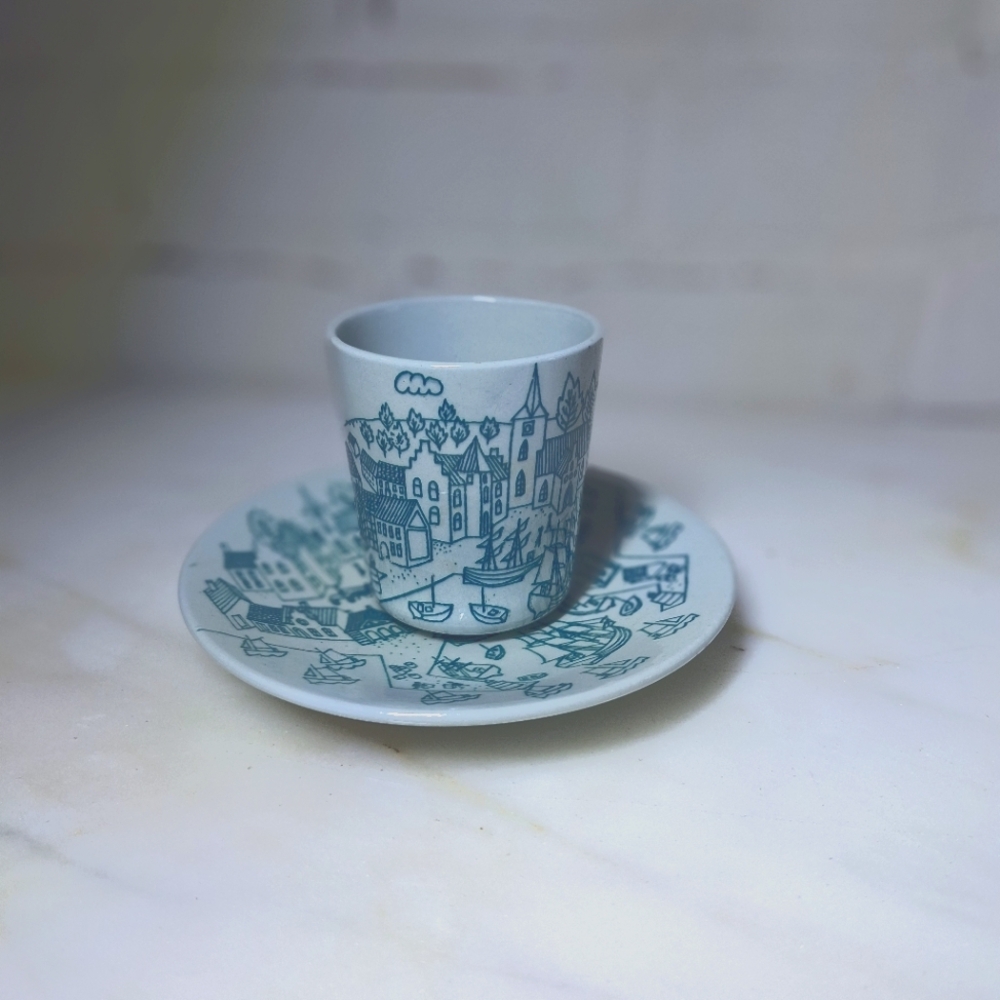 Vintage Mid Century Danish Modern Ceramic Cup and Saucer Nymolle Denmark Hoyrup